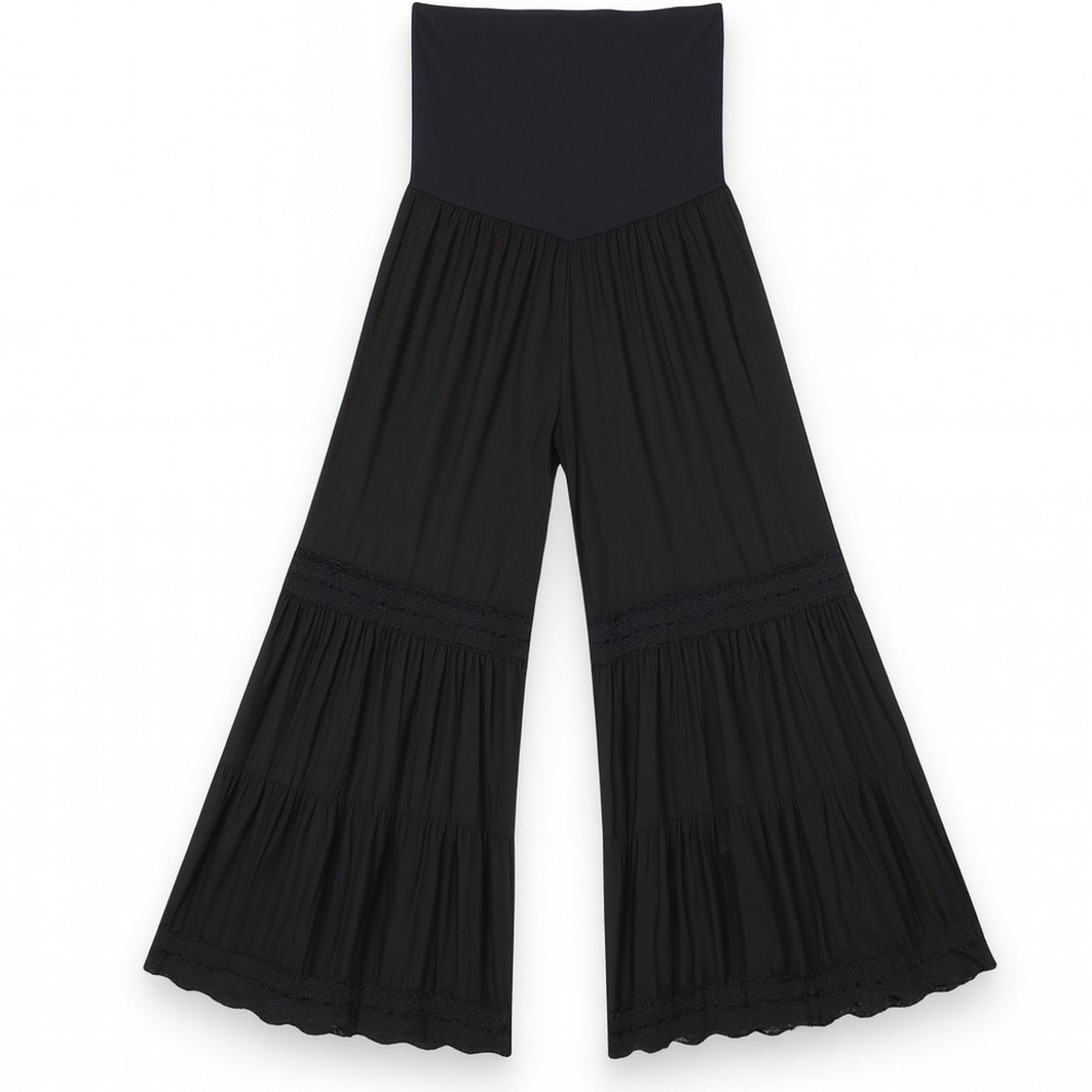 Magdalena Black Boho Wide Leg Tiered Pants Size XS